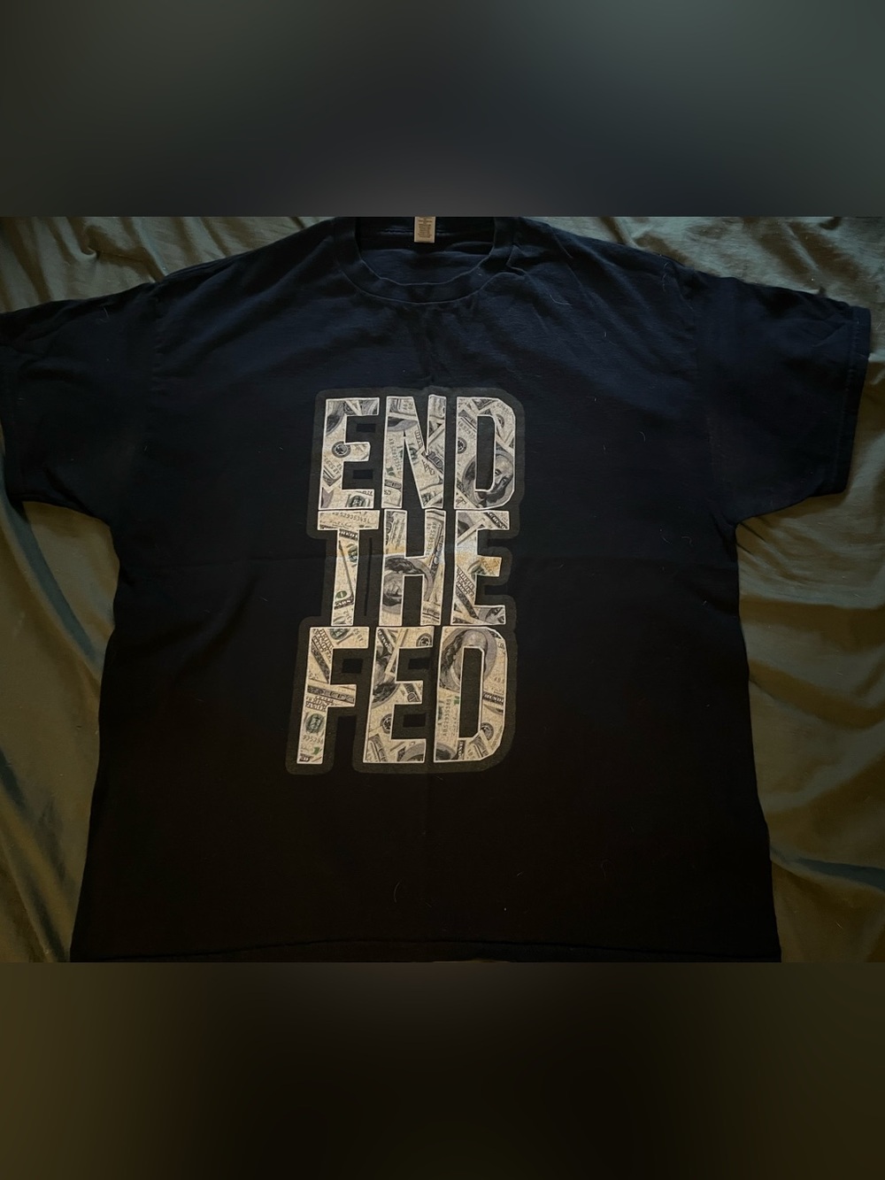 Gildan Black Short-Sleeve Tee with 'END THE FED' Dollar-Print Graphic